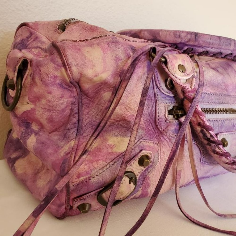 Balenciaga Graffiti City bag white pink Purple tie dyed painted twiggy giant - Picture 5 of 10